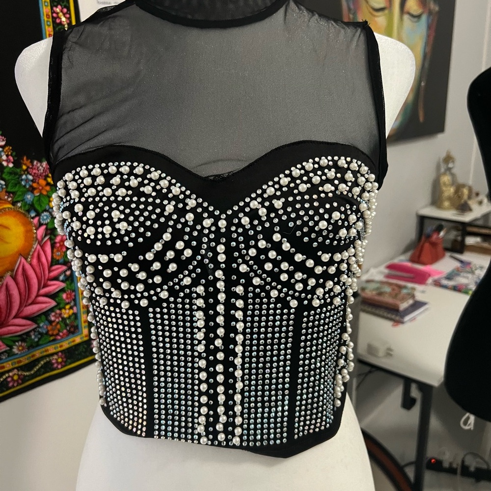 Love J Black Embellished Crop Top